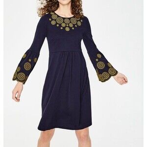 Boden | Dresses | Boden Emilia Embroidered Boho Festival Dress Navy Blue  With Yellow Us Size 8r | Poshmark